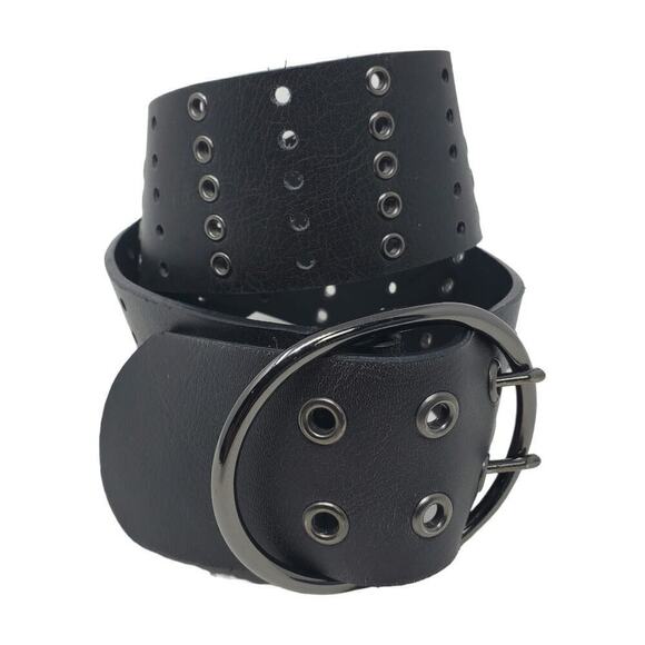 Wide Faux Leather Women Black Retro Gothic Punk Belt Size Small - Picture 1 of 6